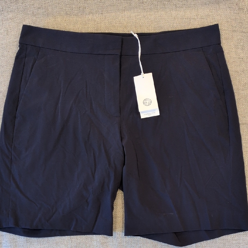 NWT Tory Sport Women's Navy Stretch Woven Flat Front Performance Shorts - 6